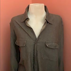 L L Bean beige button down long sleeved shirt